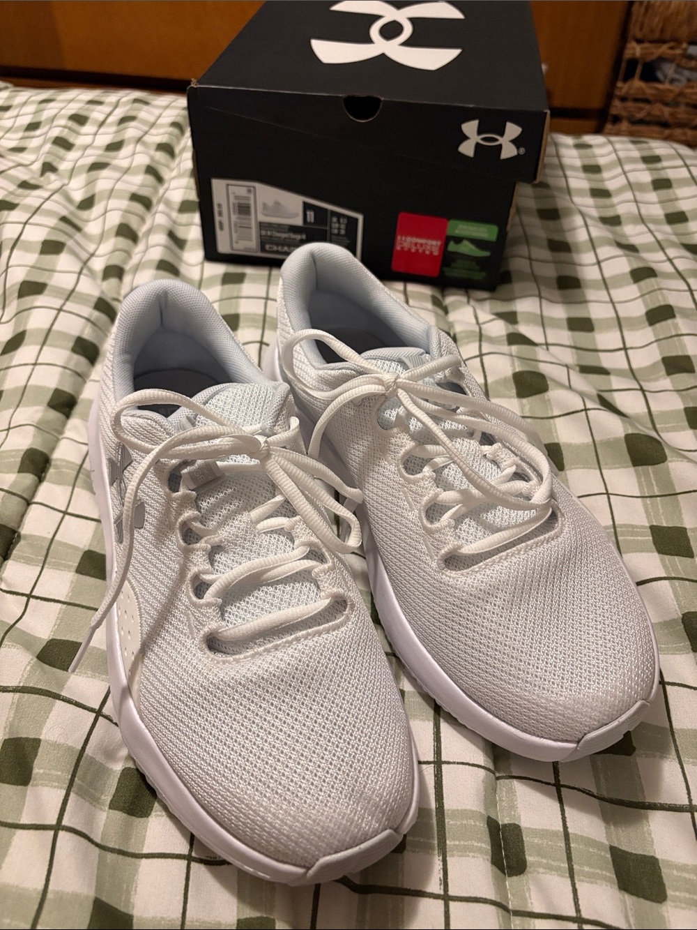 Under Armour Women’s Charged Surge 4 White Mesh Lace-Up Running Shoes